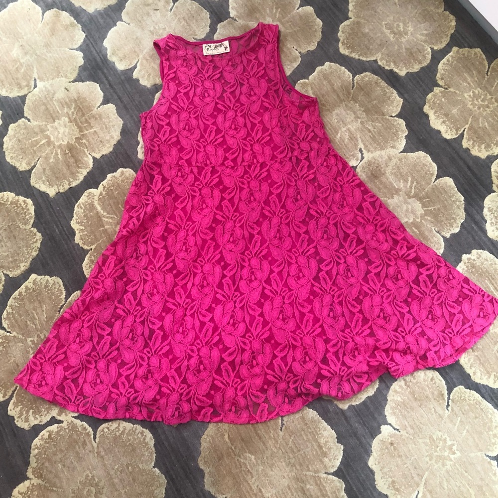 Free People Hot Pink Lace mini swing dress. Wow!